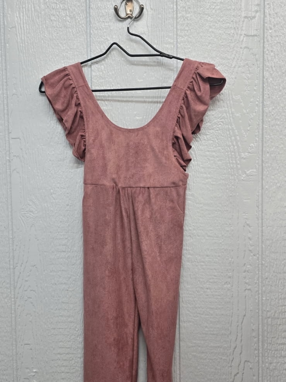 New Honey Bean Girls Size 5 Mauve Ruffle-Shoulder Jumpsuit